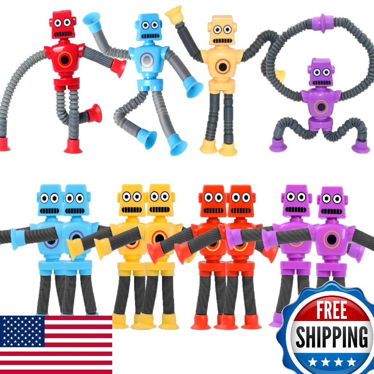 24PCS Telescopic Suction Cup Robot Toy Pop Tubes, Kids Toddler Travel Fidget Toy