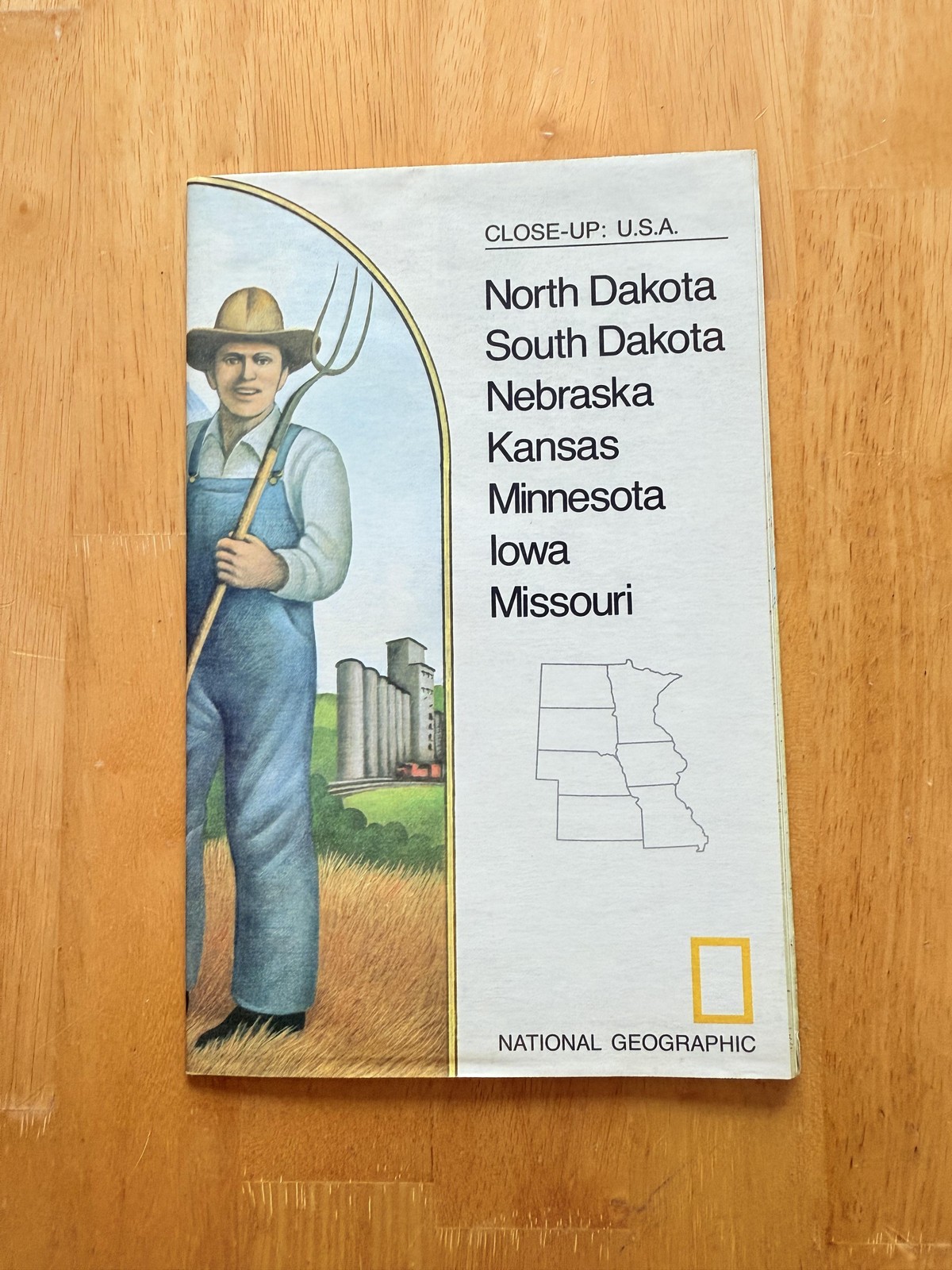 Vintage 1974 National Geographic North Central States Map Folded Close-Up USA