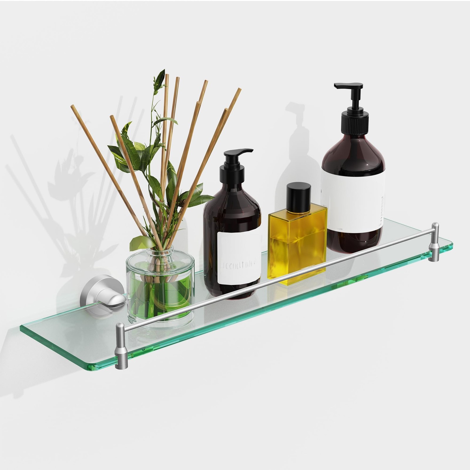 20 Inches Glass Shelves for Bathroom, Brushed Nickel Floating Glass Shelf Sta...