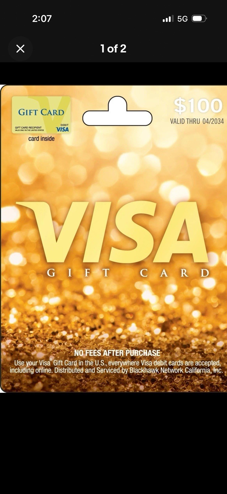Visa $100 Gift Card New US Mail Delivery Only