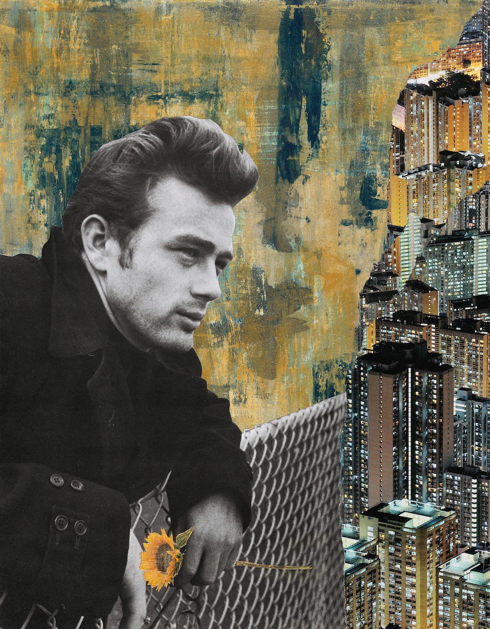 JAMES DEAN "WISTFUL" 11x14 ORIGINAL HAND-MADE MIXED-MEDIA COLLAGE ART -Giclée
