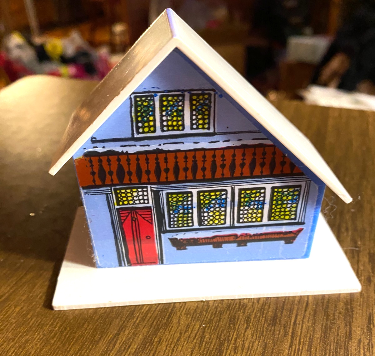 Plastic Light up House Blue Christmas Ornament 2 3/4"