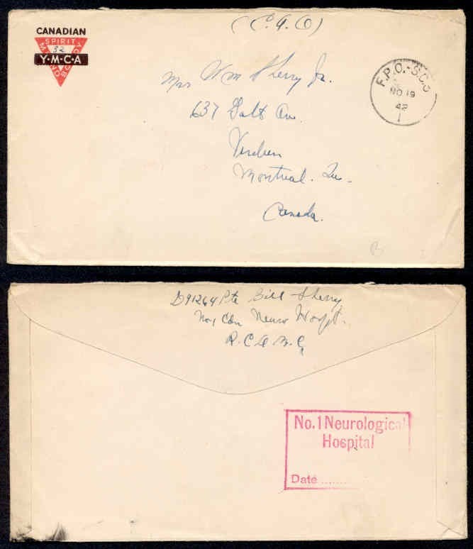 CANADA 1942 YMCA FPO NO 1 NEUROLOGICAL HOSPITAL