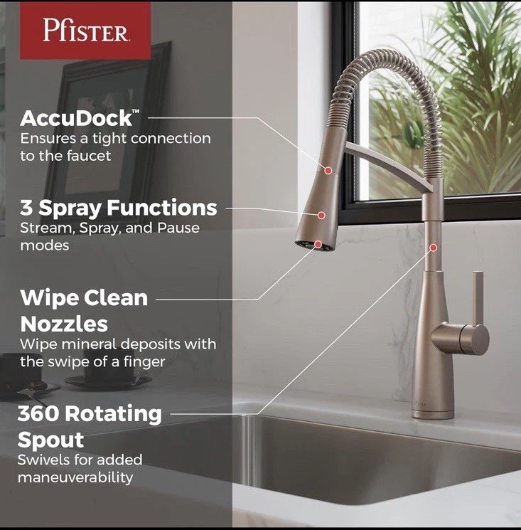 Pfister Neera Commercial Style Pull Down Kitchen Faucet Stainless Steel. Used