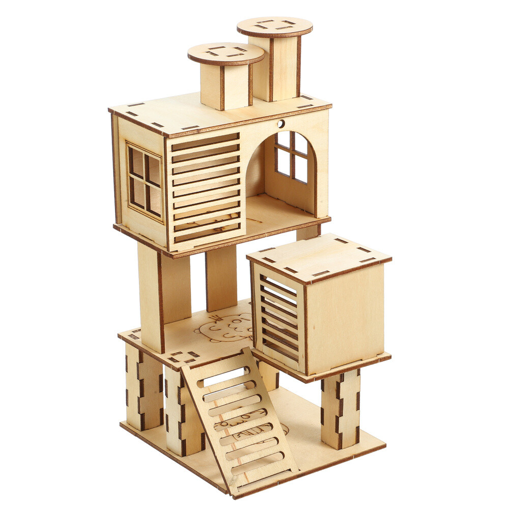 Pet Climbing Floor Toys Fitness Hamster Exercise Wheel Wooden Hideout
