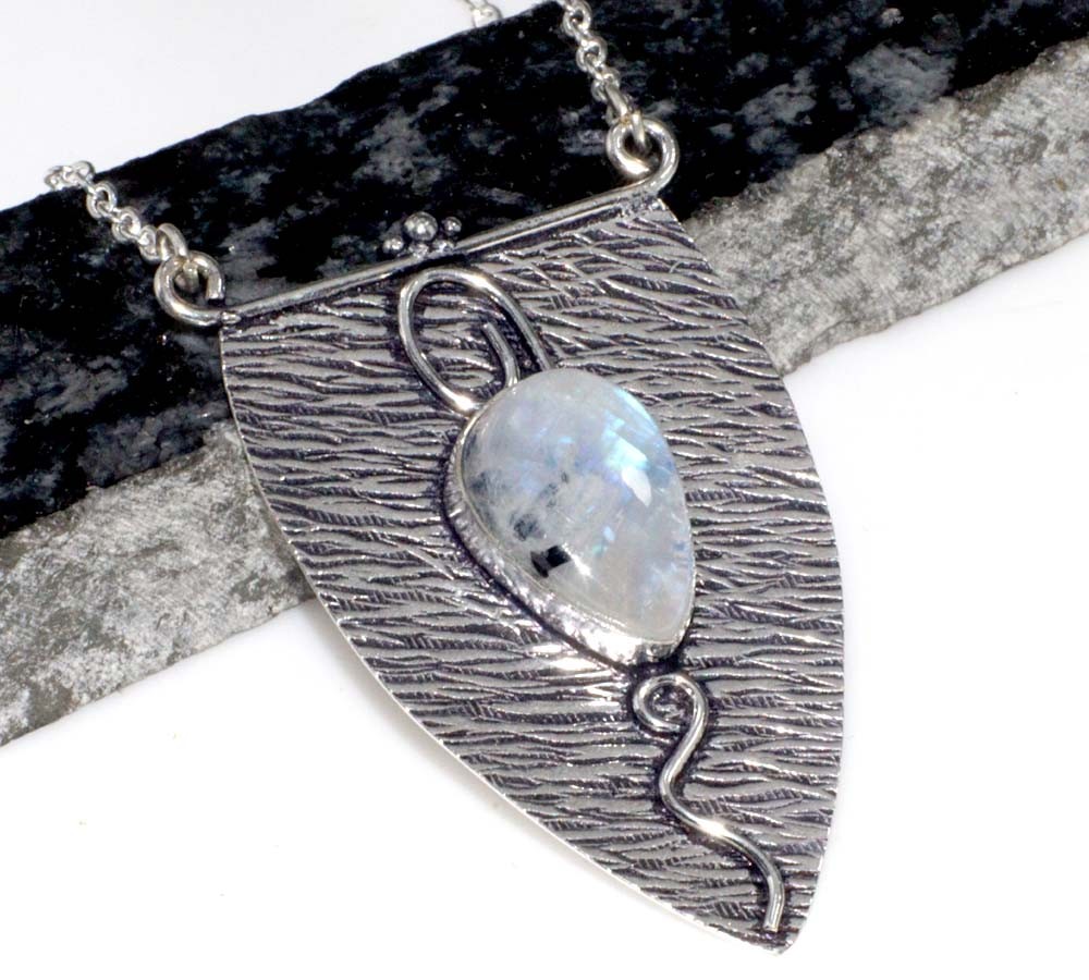 925 Silver Plated Charm Rainbow Moonstone Necklace 18" Handmade Gift Trendy GW