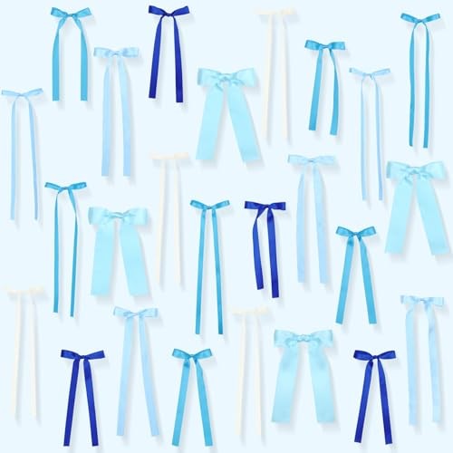 42Pcs Blue Bow Wall Decor, DIY Bow Photo Backdrop, Ribbon Bows Garland, Blue 