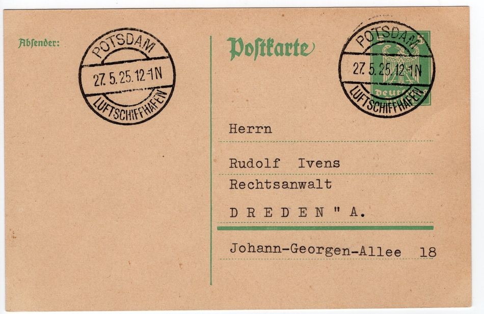 Zeppelin/ Air Mail 1925 POTSDAM AIRSHIP HARBOUR On Blank GA (FA0681