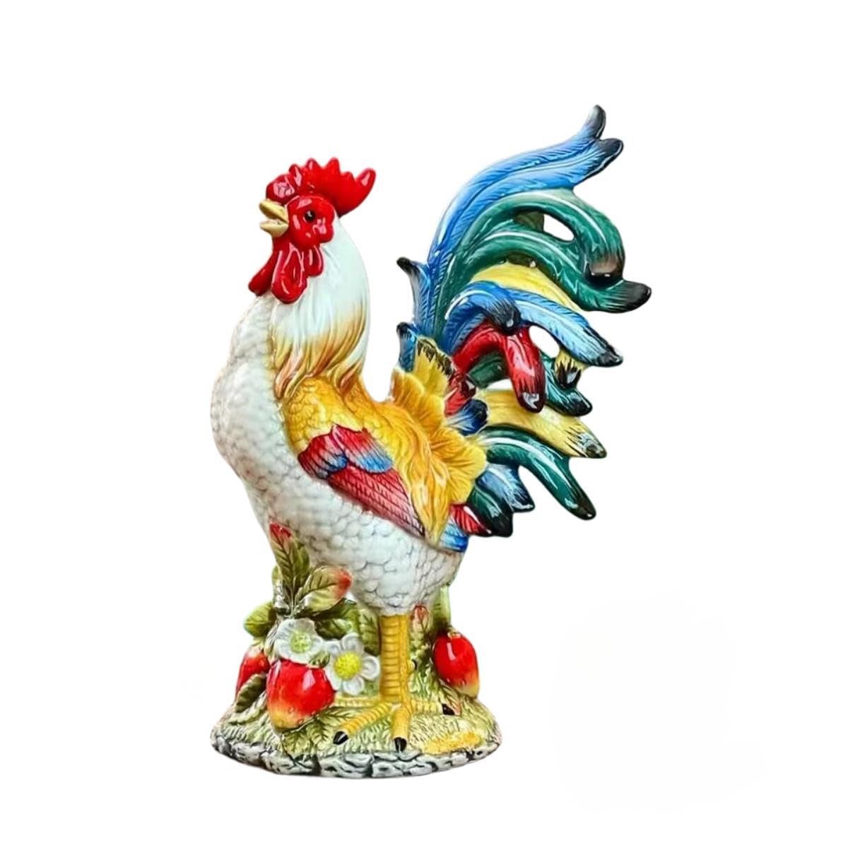 Ceramic Collectible Figurines Statueï¼Œ3D Hand-Painted Large Strawberry Rooster