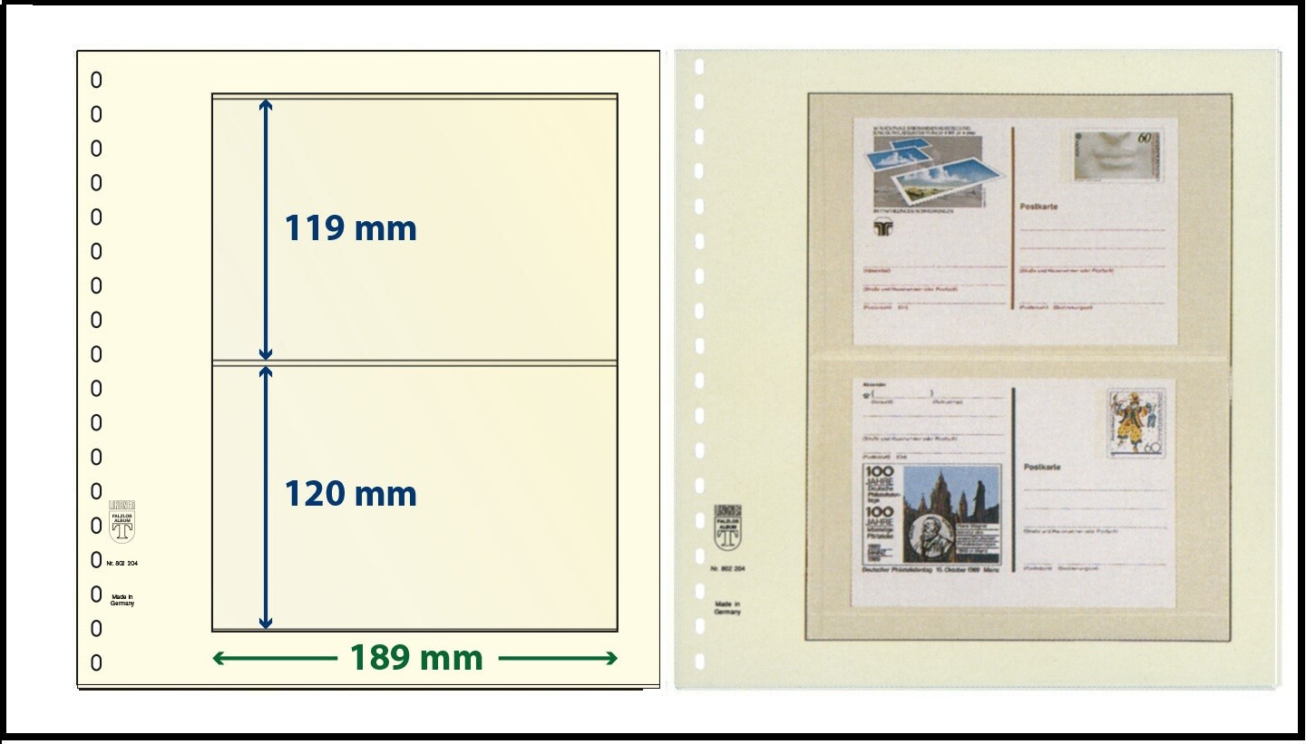 10 Lindner DT802204 DT-Blanko-Pages Blank Page 2x 2 Pockets 119 x 189 mm