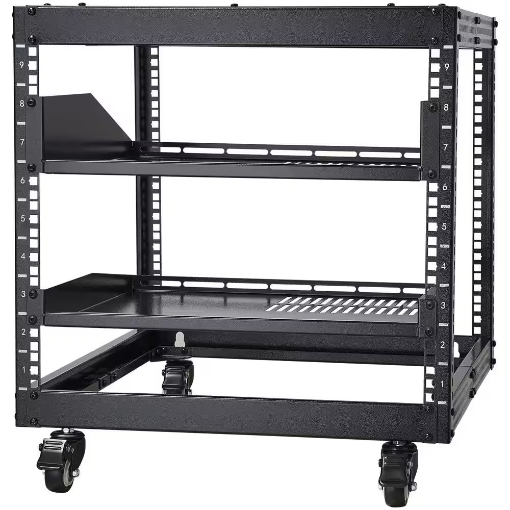9U Open Frame Server Rack 23 In. Steel Household Shelving Unit in Black Adjustab