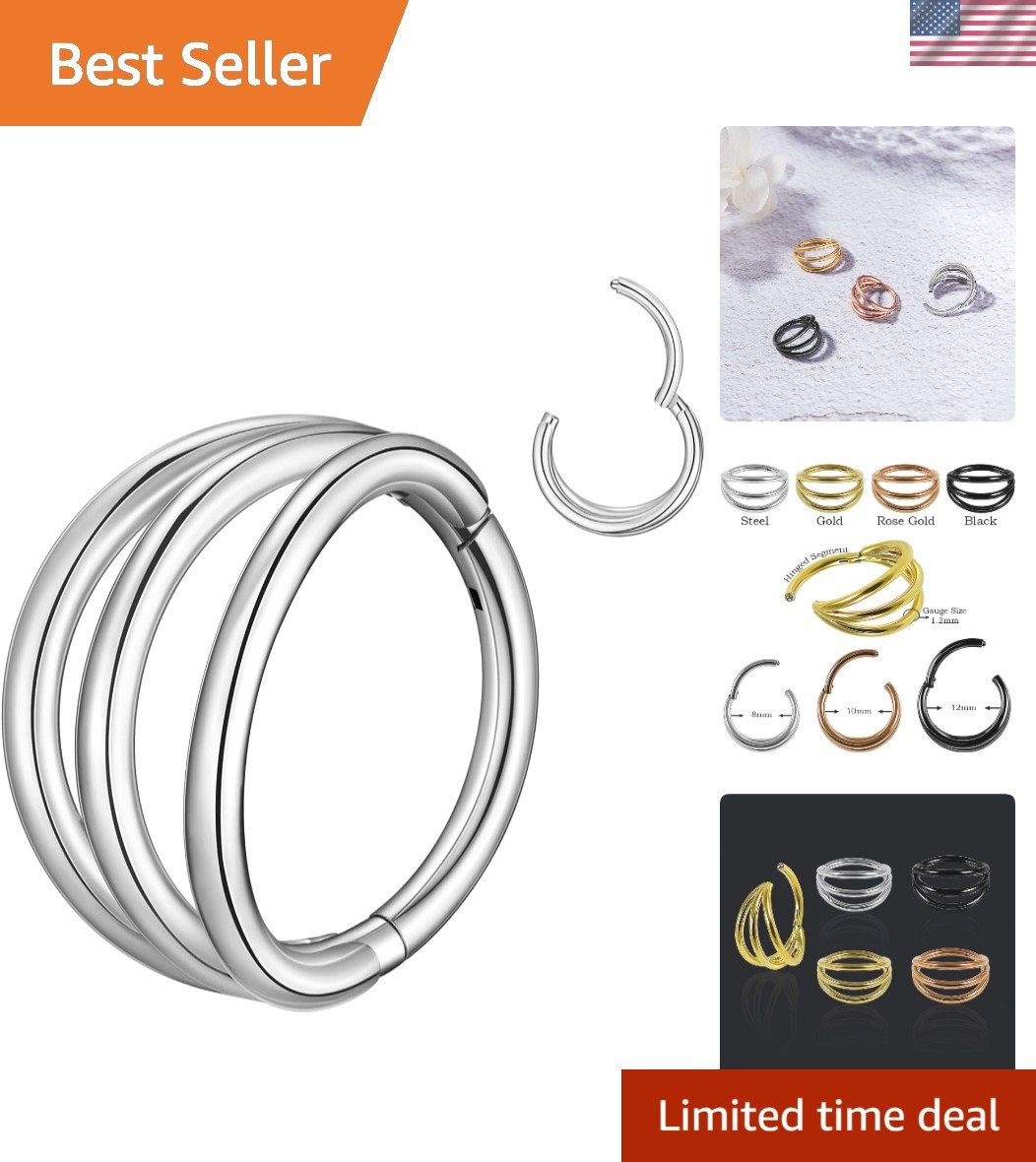 20G 18G 16G Double Triple Hoops Nose Ring, Stacked Clicker Hoops for Septum D...