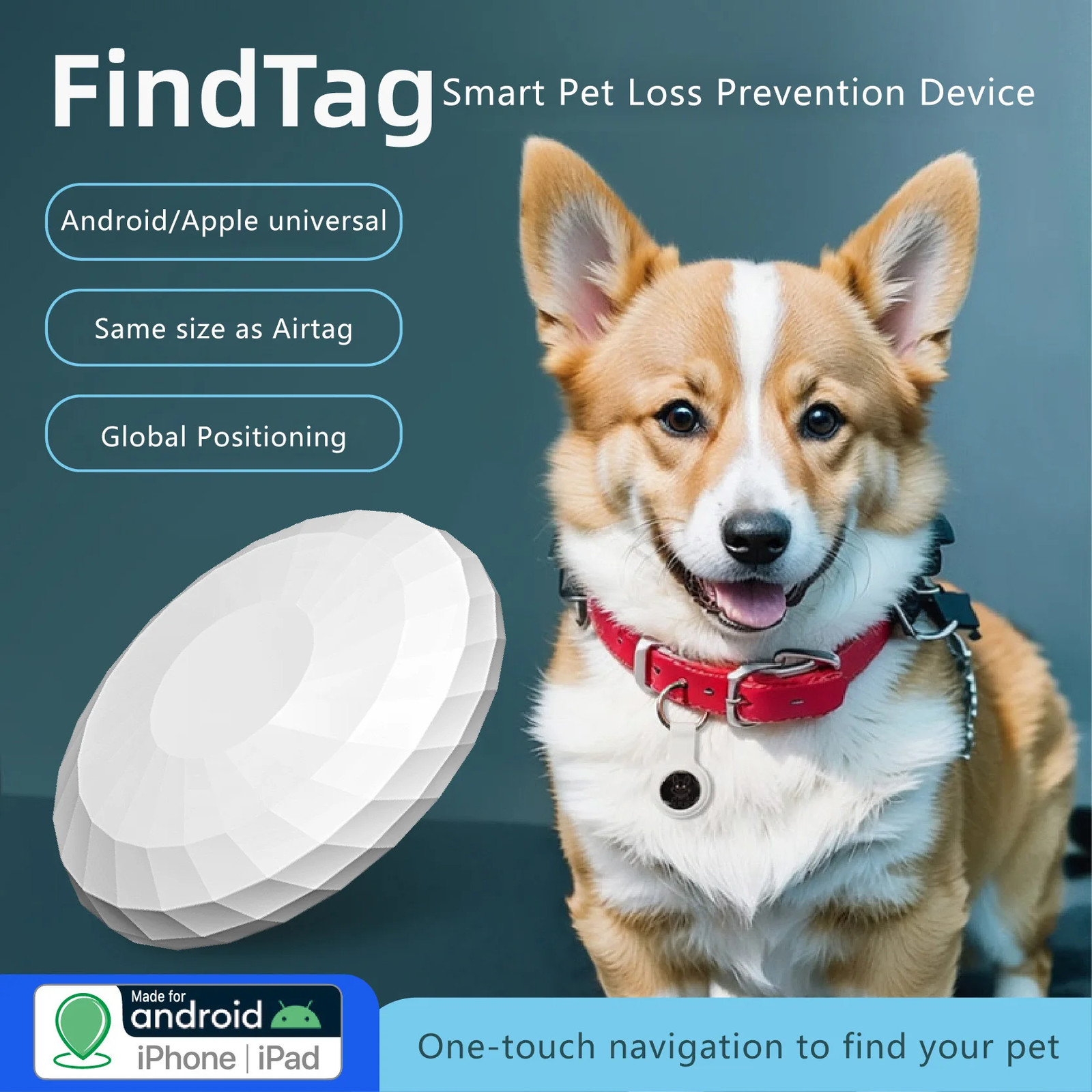 FindTag GPS Bluetooth Tracker - Anti-Lost Device for Luggage, Pets-Pet Tracking