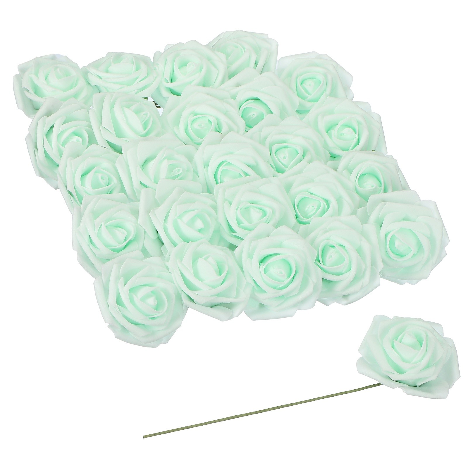 25 Pcs Green Artificial Flowers Rose Box for DIY Wedding Bouquet