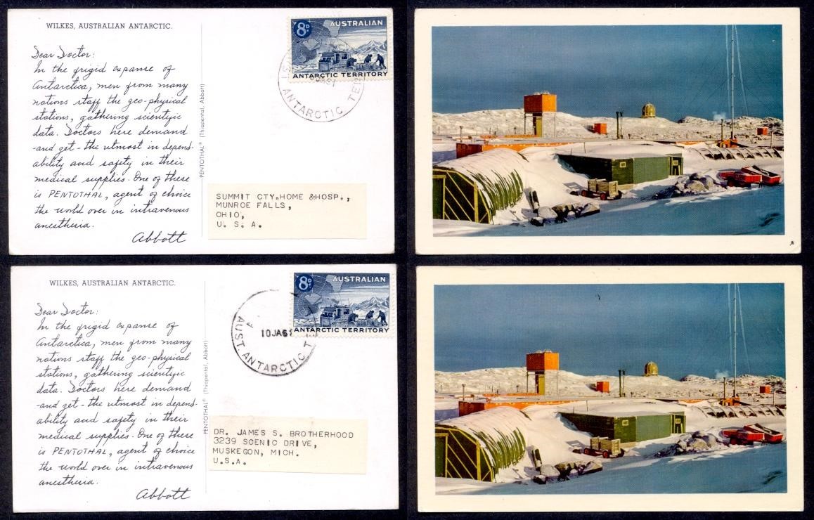 AUSTRALIA TWO WILKES ANTARTIC DEAR DR 1961 PPC TO USA