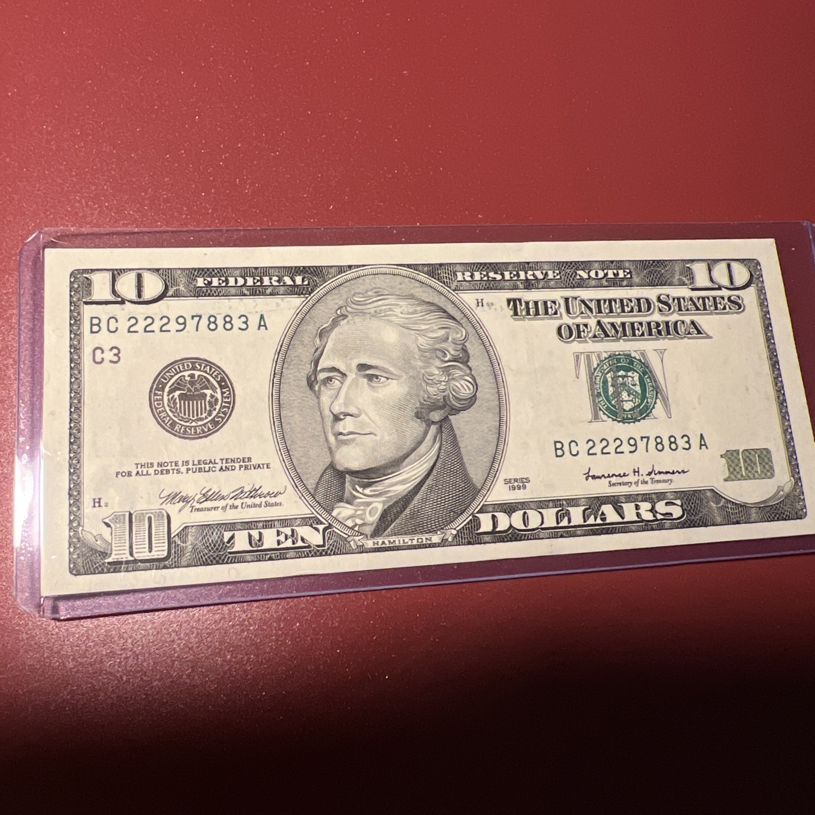 #220 SERIES 1999 $10 DOLLAR BILL - FEDERAL RESERVE NOTE UNCIRCULATED..VINTAGE!!!