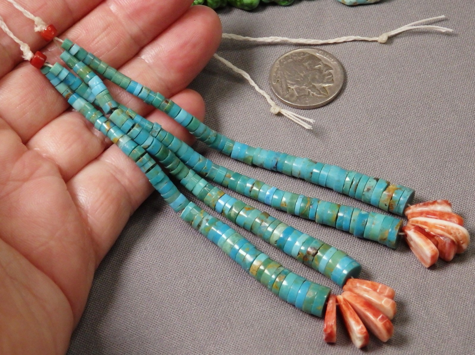 Arizona KINGMAN TURQUOISE Spiny Oyster Cotton Tie on 5" CORN JACLA Pendant