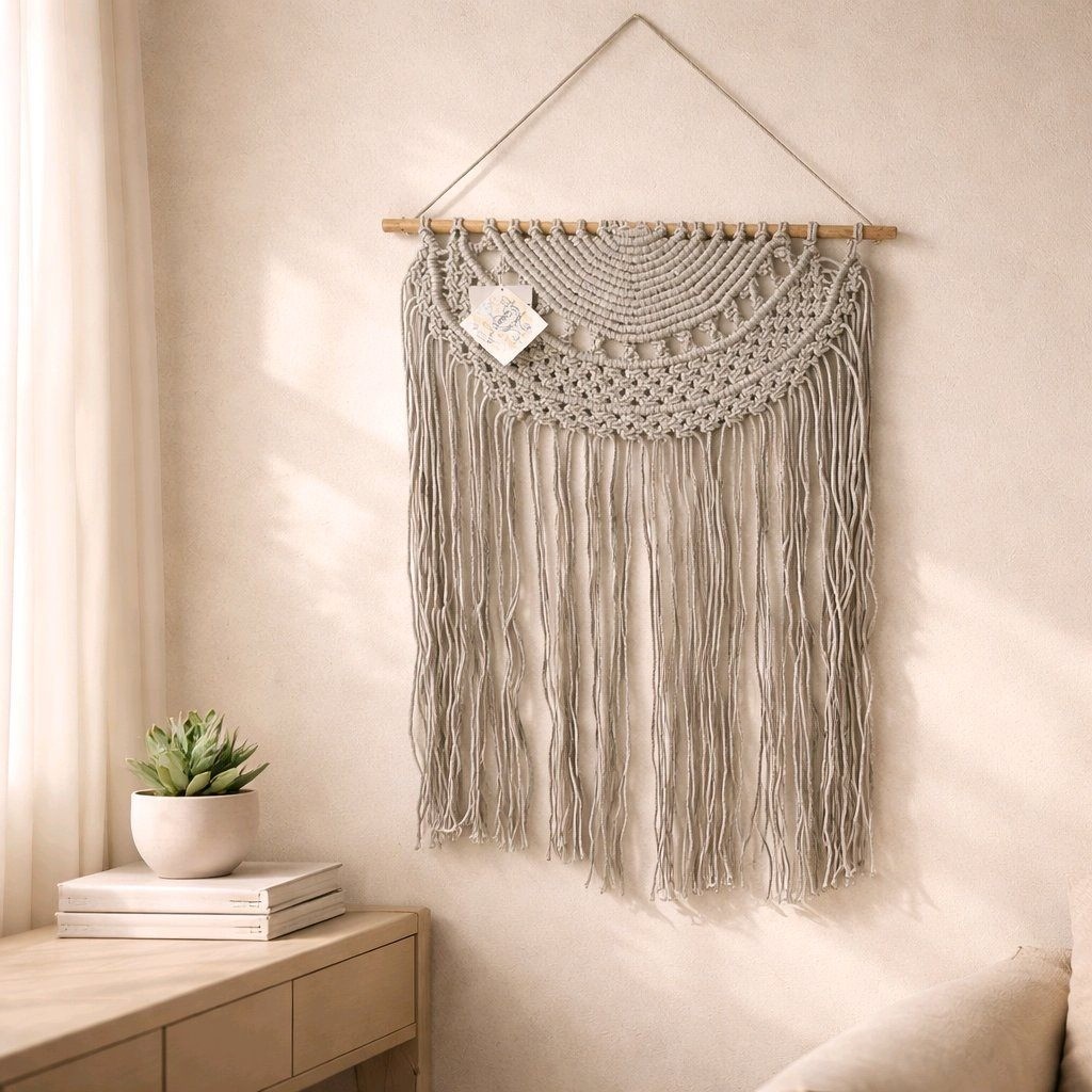 Handmade Macrame Wall Hanging Gray Boho Chic Bohemian Decor Large