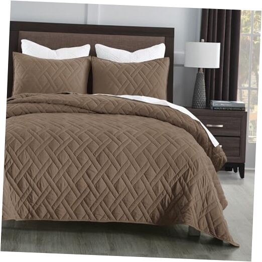  Quilt Set Queen Size Classic Geometric Diamond Full/Queen(90" x 96") Pine Bark