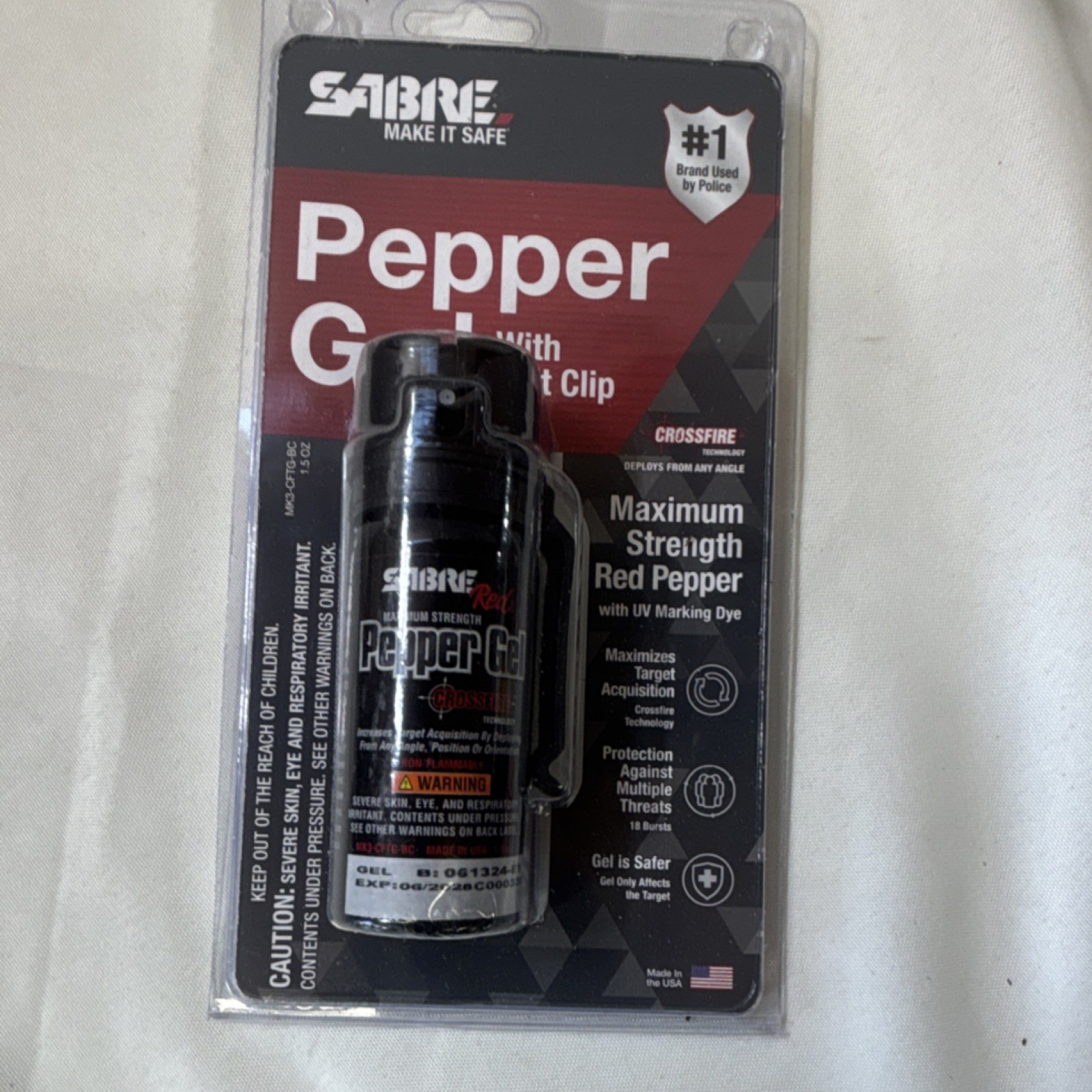 Sabre Pepper Gel Maximum Strength Red Pepper Spray Belt Clip UV Marking Dye