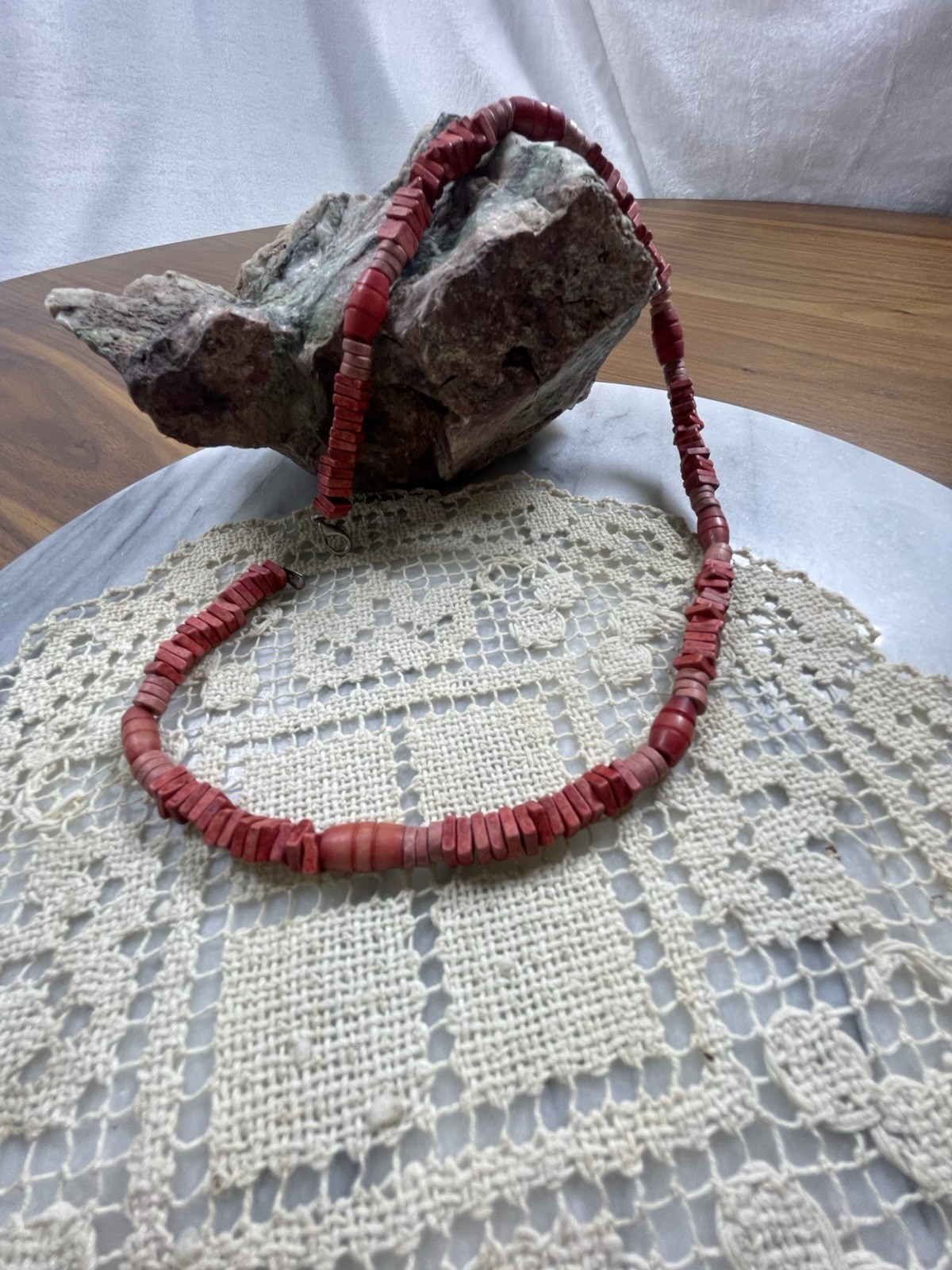 Vintage RedCoral Bead Necklace 18" Graduated Heishi DiscSouthwest Tribal-Insired