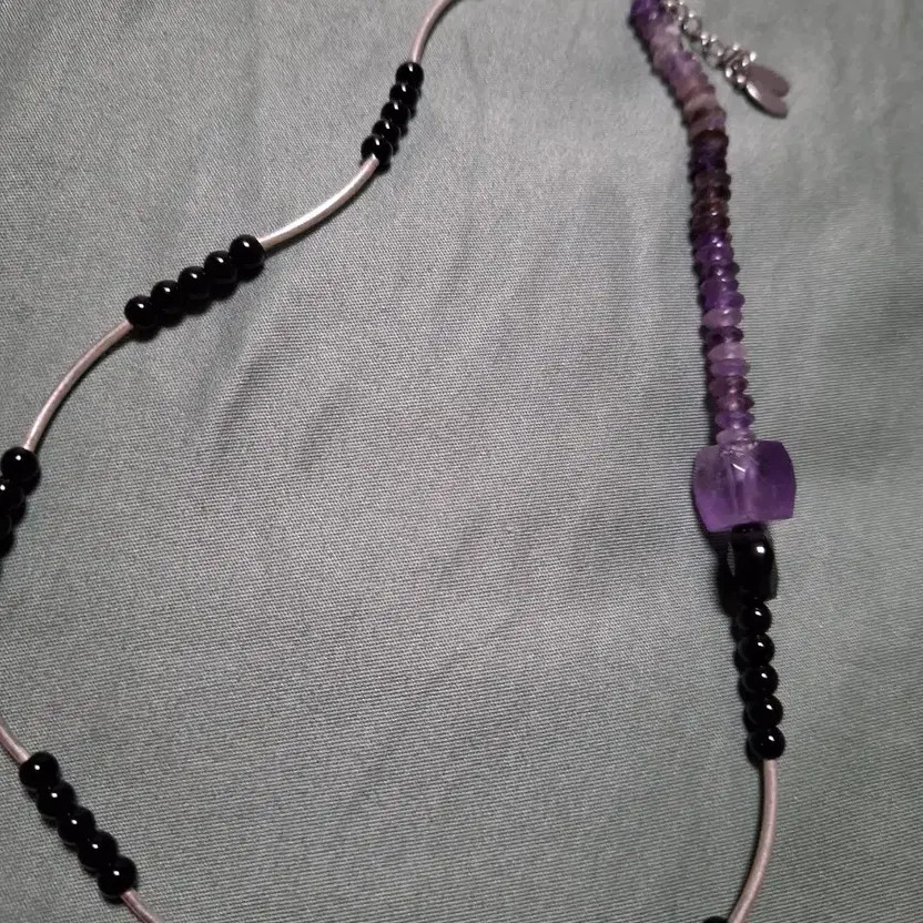 Turquoise & Amethyst Necklace - Natural Stones, Adjustable Silver Chain