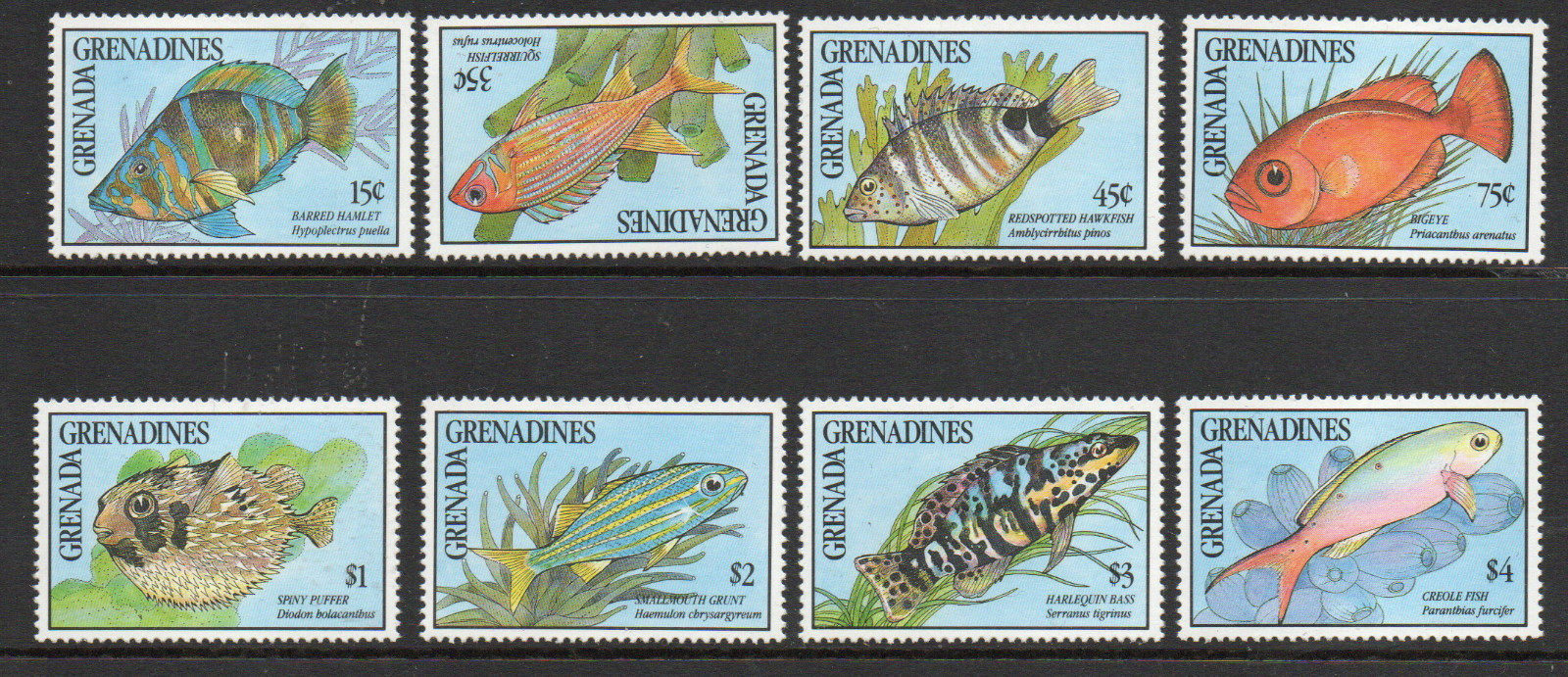 Fish - Grenada Grenadines 1991 Coral Reef Fish set fine fresh MNH