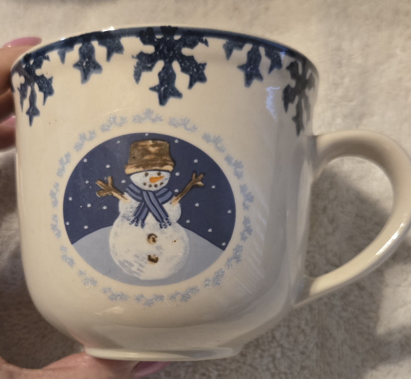 Folkcraft Stoneware Cameo Snowman Mug