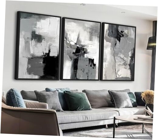 Large Framed Canvas Wall Art - Retro Grey Graffiti 16" X 24" X 3pcs Framed grey