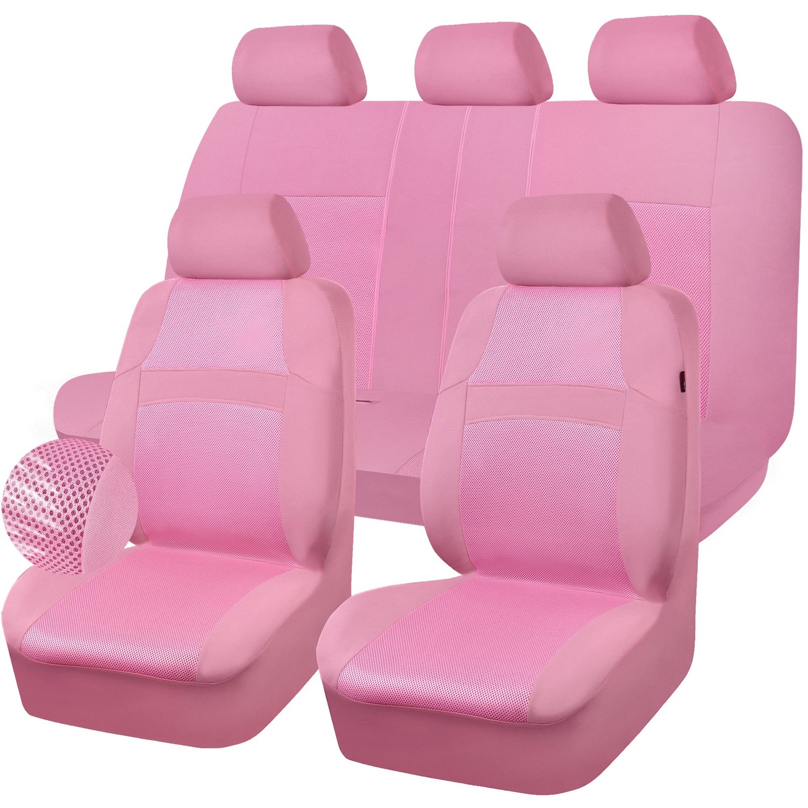 Pink Car Seat Cover Full Sets, Air Breath in Summer Mesh Seat Cover 5mm Spong...