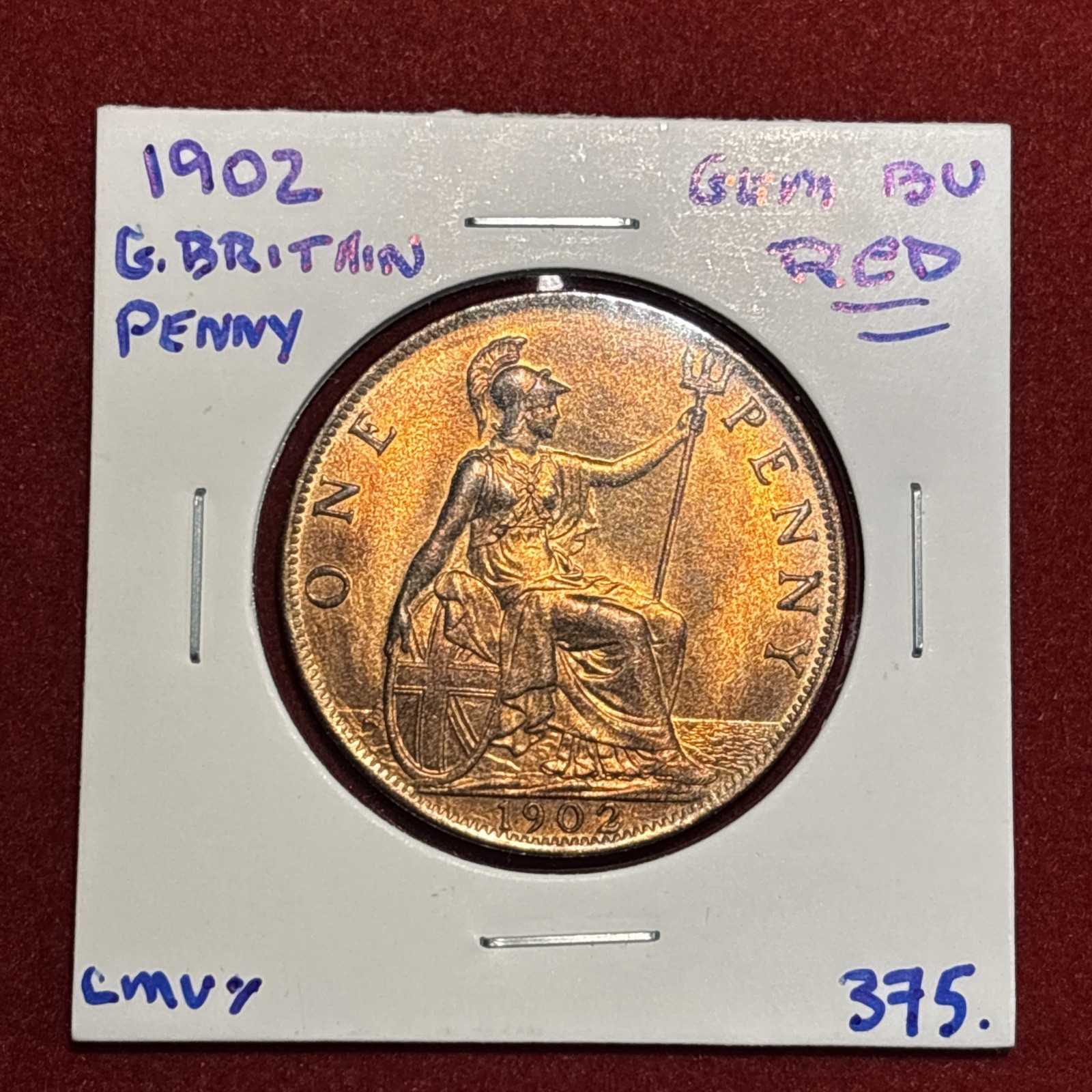 1902 Great Britain Penny Red Uncirculated Beautiful Eye Appeal  Free Shipping