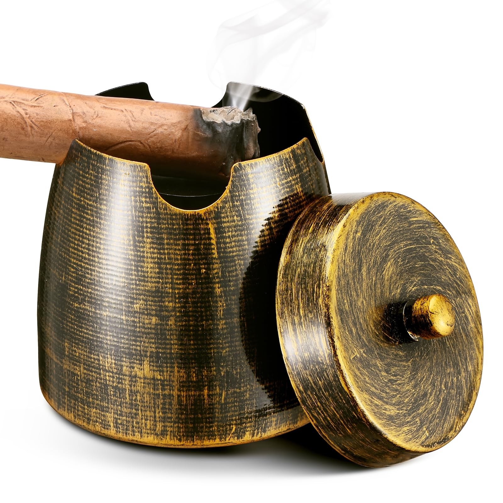 Cigar Ashtray with Lid for Outdoors Outside Patio Home Retro Small, Copper 