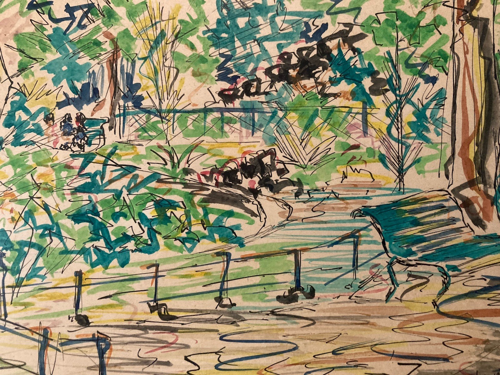 Beautiful Drawing Painting Paper Watercolour Landscape Town Paris 1920 Antique