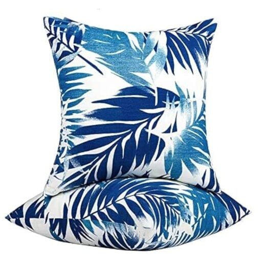 Outdoor Throw Pillows - Decorative Pillows with Insert 18×18 Inch Blue Palm