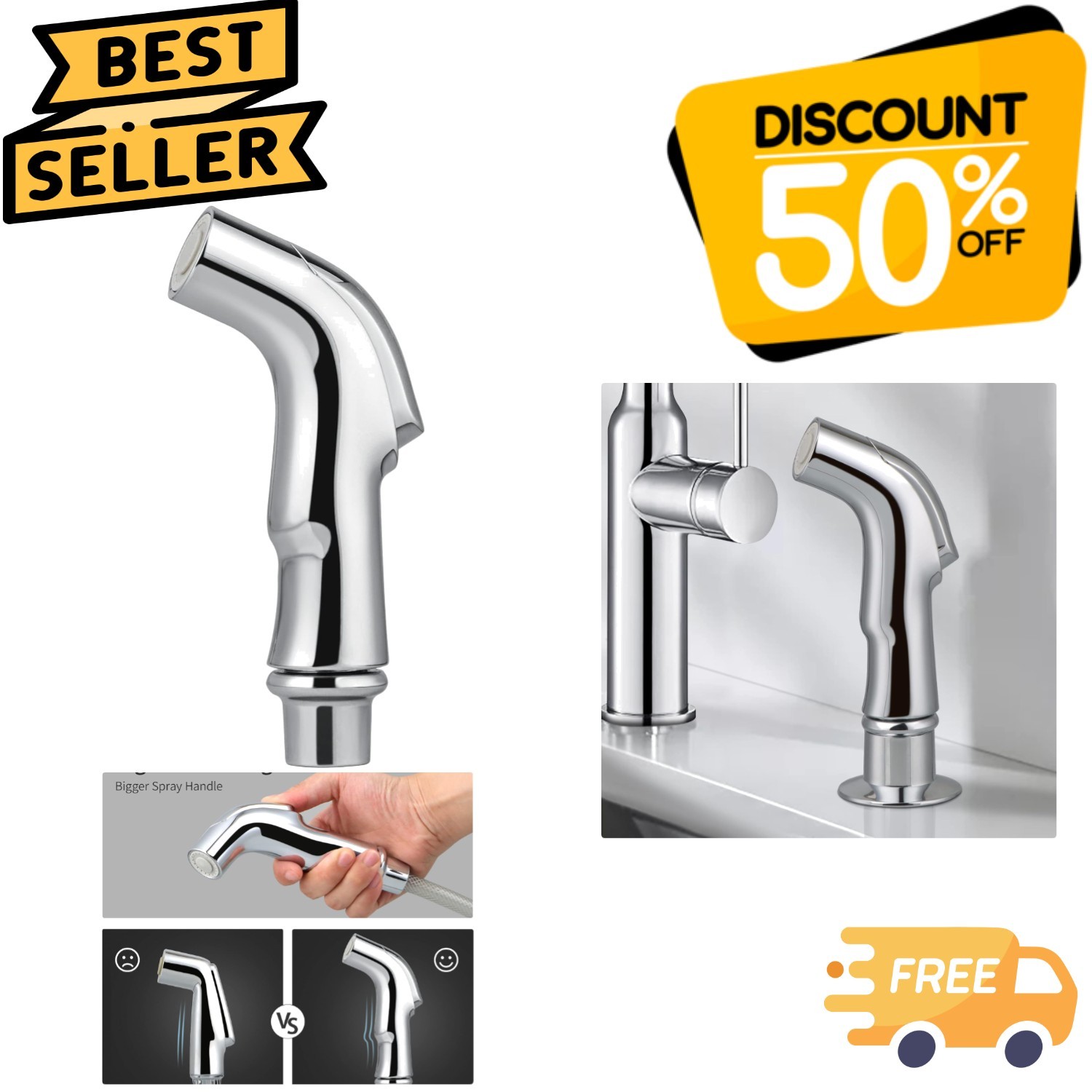 High-Performance Kitchen Sink Sprayer Head Replacement – Chrome, Modern Style