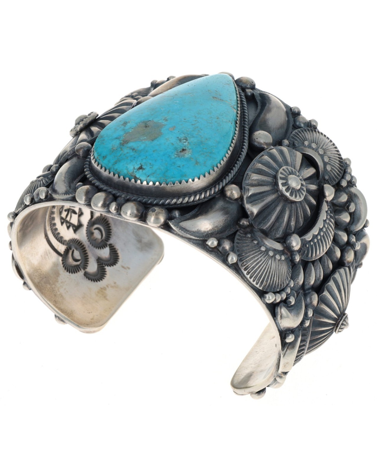Natural Kingman Turquoise Bracelet By Navajo Artist Delbert Gordon