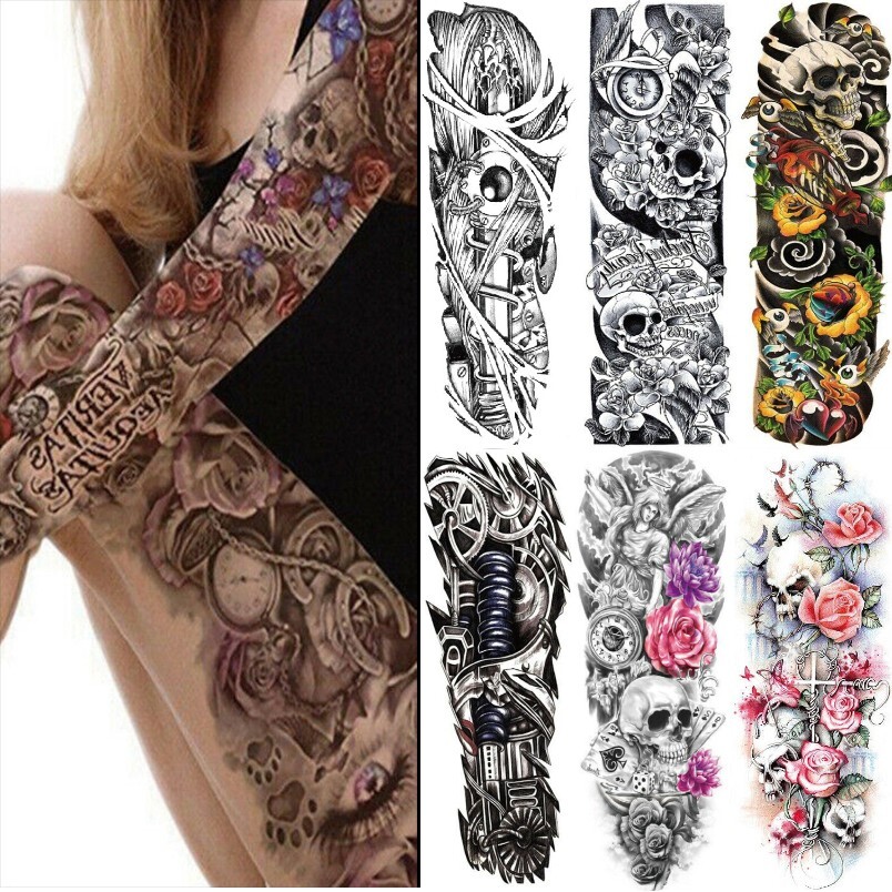 6 Sheets Temporary Tattoo Stickers Waterproof Full Arms Legs Body Art Tattoos