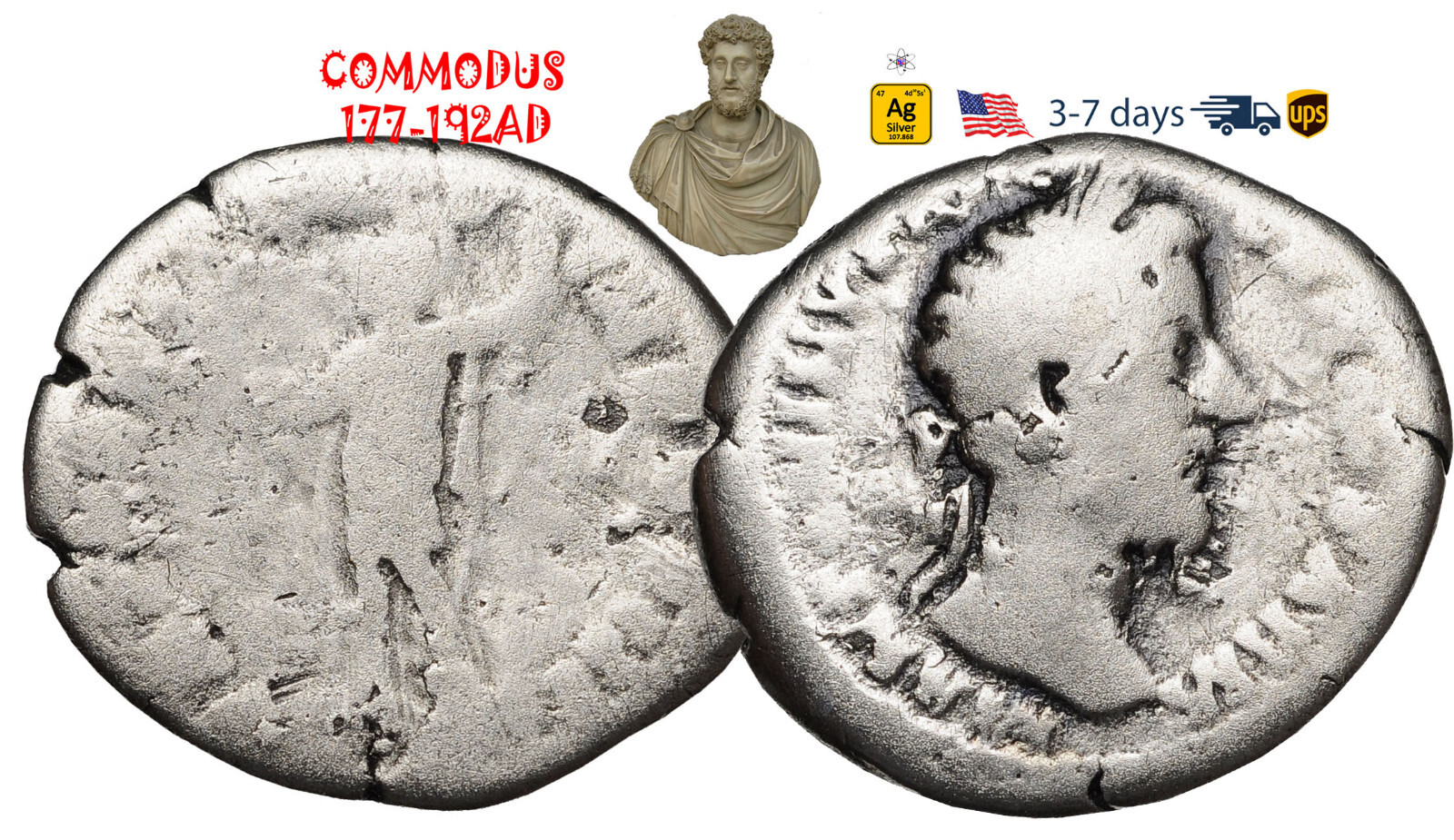 Ancient Roman Empire Coin Silver Denarius COMMODUS 177 - 192 AD Authentic #31918