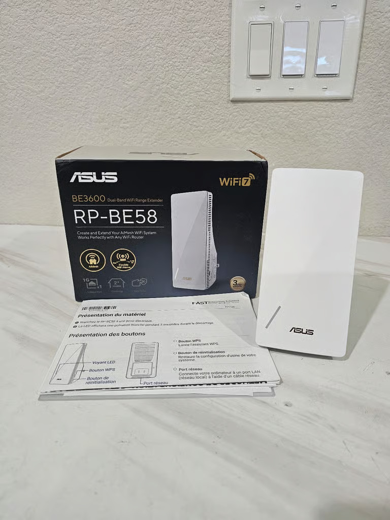 ASUS RP-BE58 BE3600 Dual Band WiFi 7 (802.11be) Range Extender, AiMesh Extender