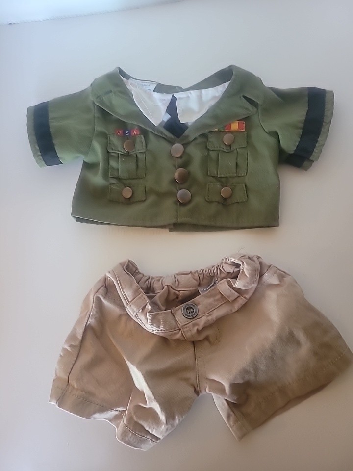 Build A Bear military Outfit Green Military Jacket Khaki Shorts 