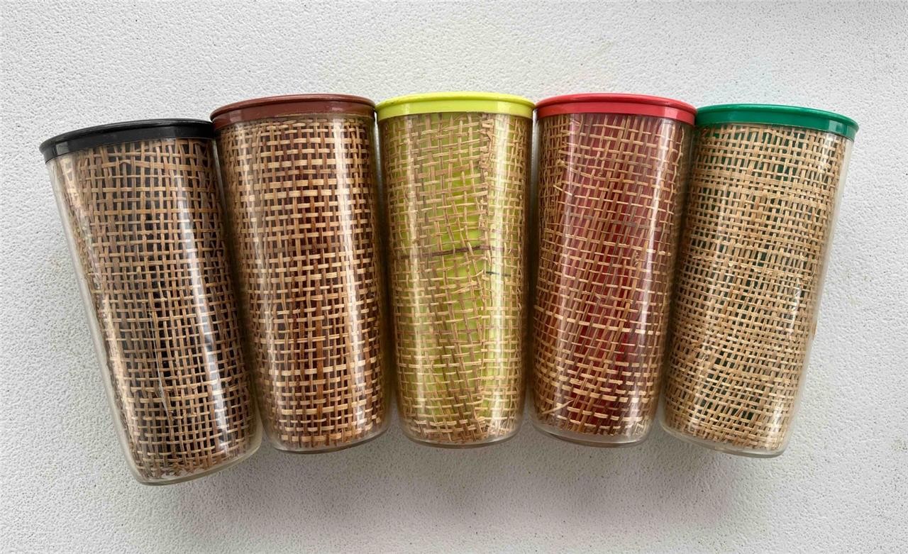 Lot 5 MCM Tumblers Burlap Raffia