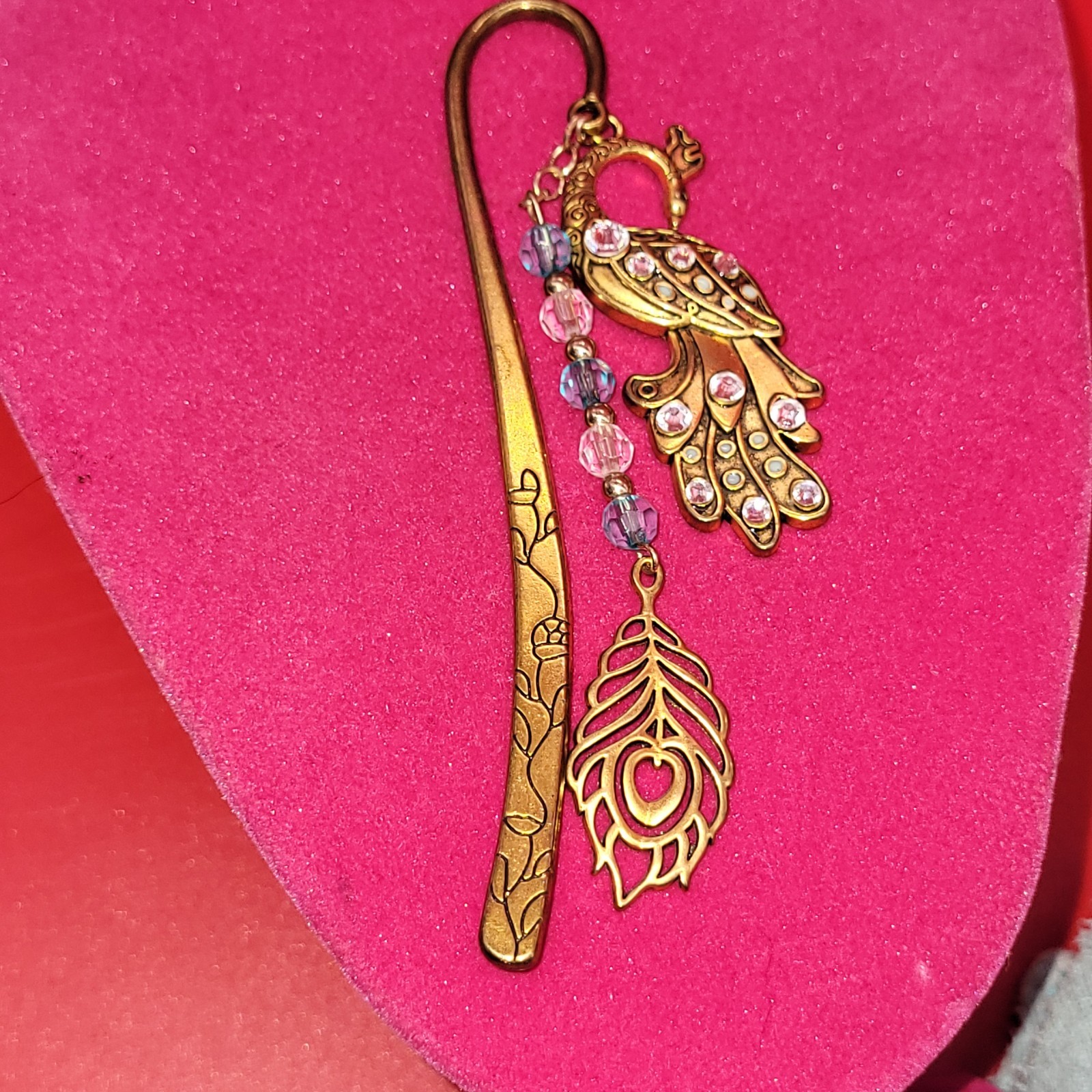 Peacock Enamel Bookmark Gold Plated On Brass Top to Bottom Height 5"