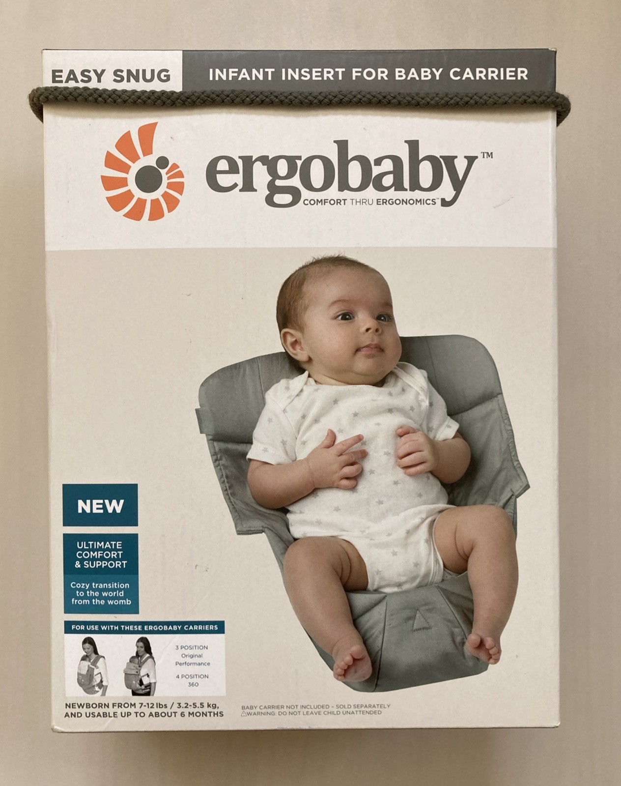 Ergobaby Easy Snug Infant Insert for Baby Carrier Gray NEW in Box