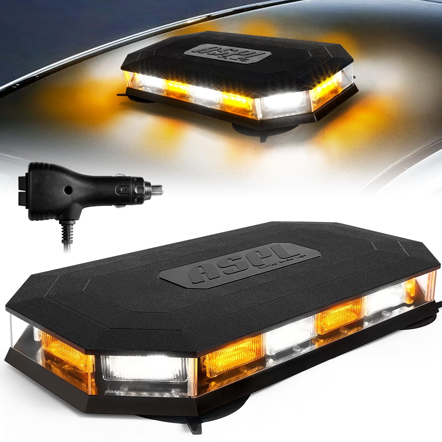 ASPL 16.5 Inch Roof Top Beacon Emergency Strobe Light 56 LED Amber/White 