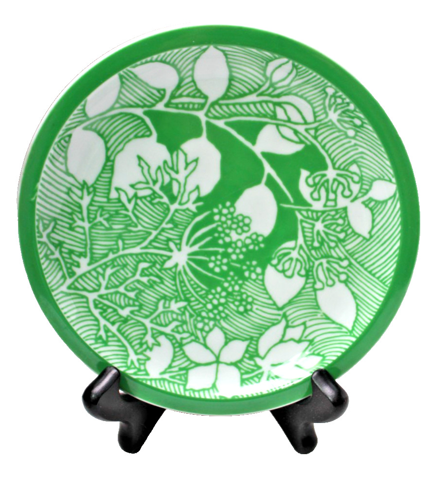 HEARTHSTONE BLOCK VISTA ALEGRE HERB GARDEN 6"BREAD PLATE vintage 70s green white