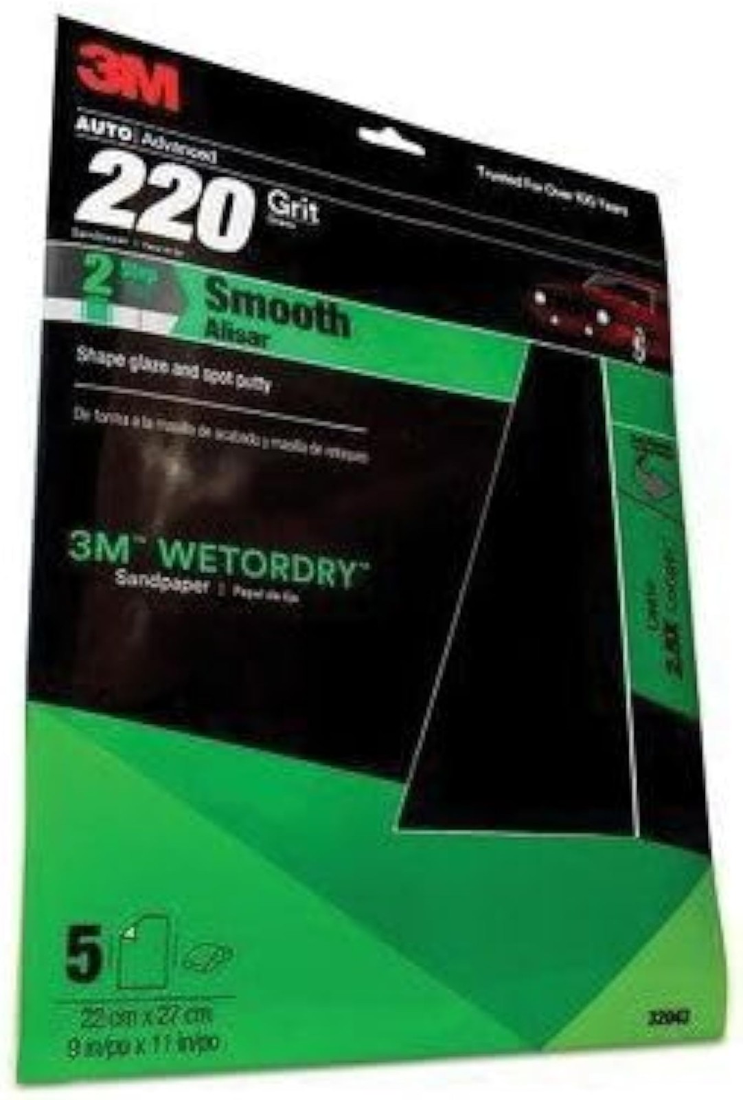 3M Wetordry Sandpaper, 32043, 220 Grit, 9 in x 11 in, 5 Sheets Per Pack - White 