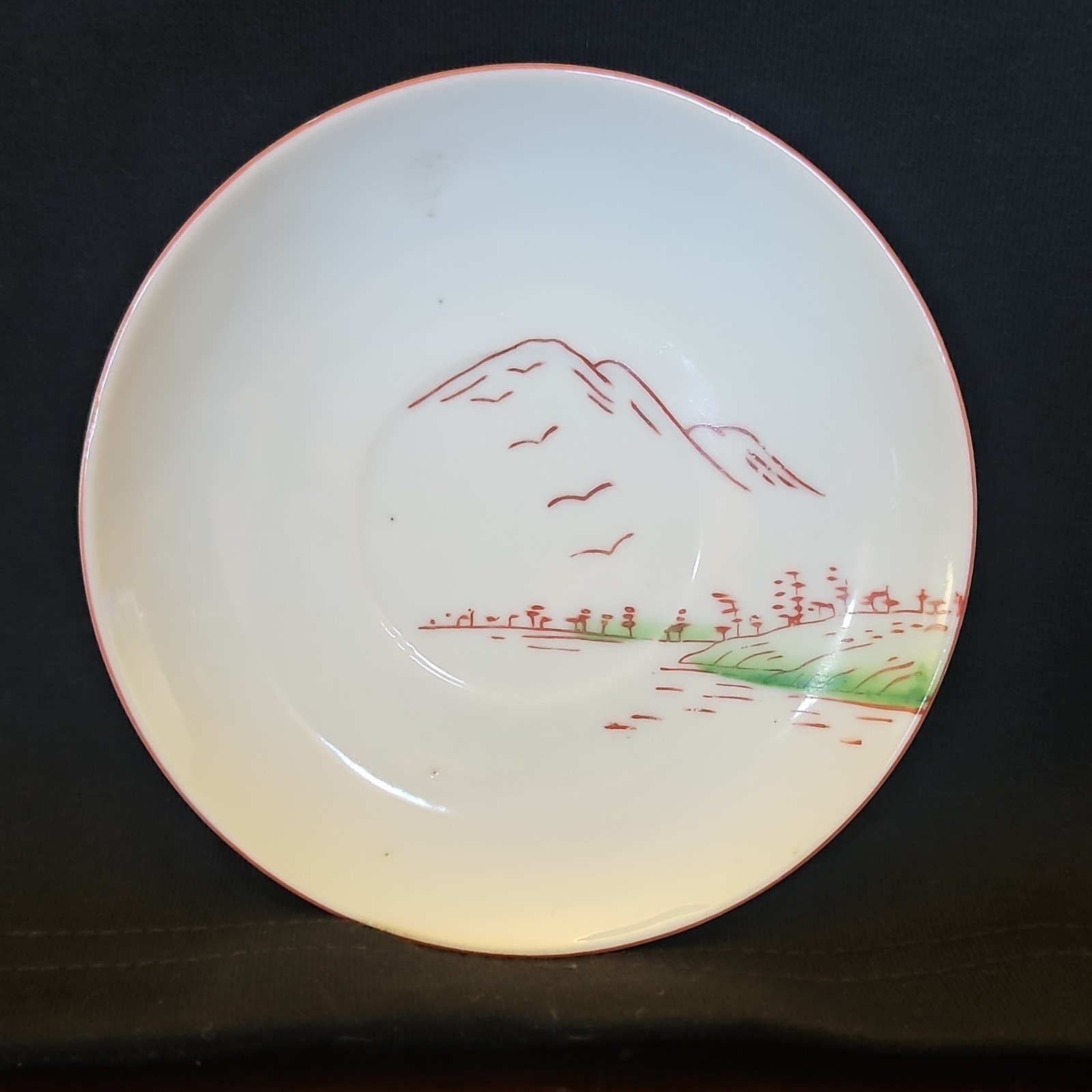 Japanese Bowl Saucer Mountain Landscape Design Traditional Asian Ceramic Dish