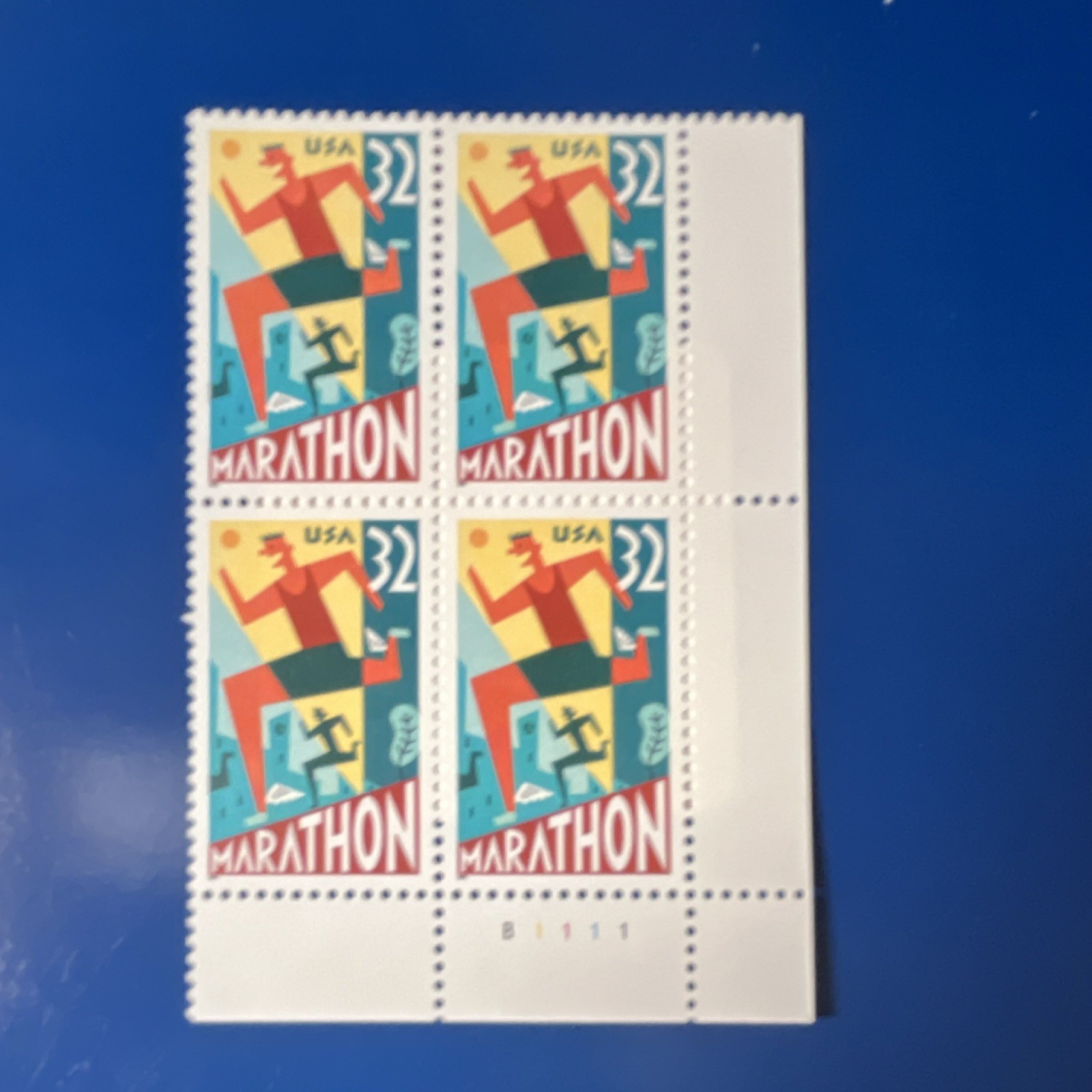 US 32 Cent Plate Block MNH Marathon Sports Multi-Color 1991-2000 Stamp