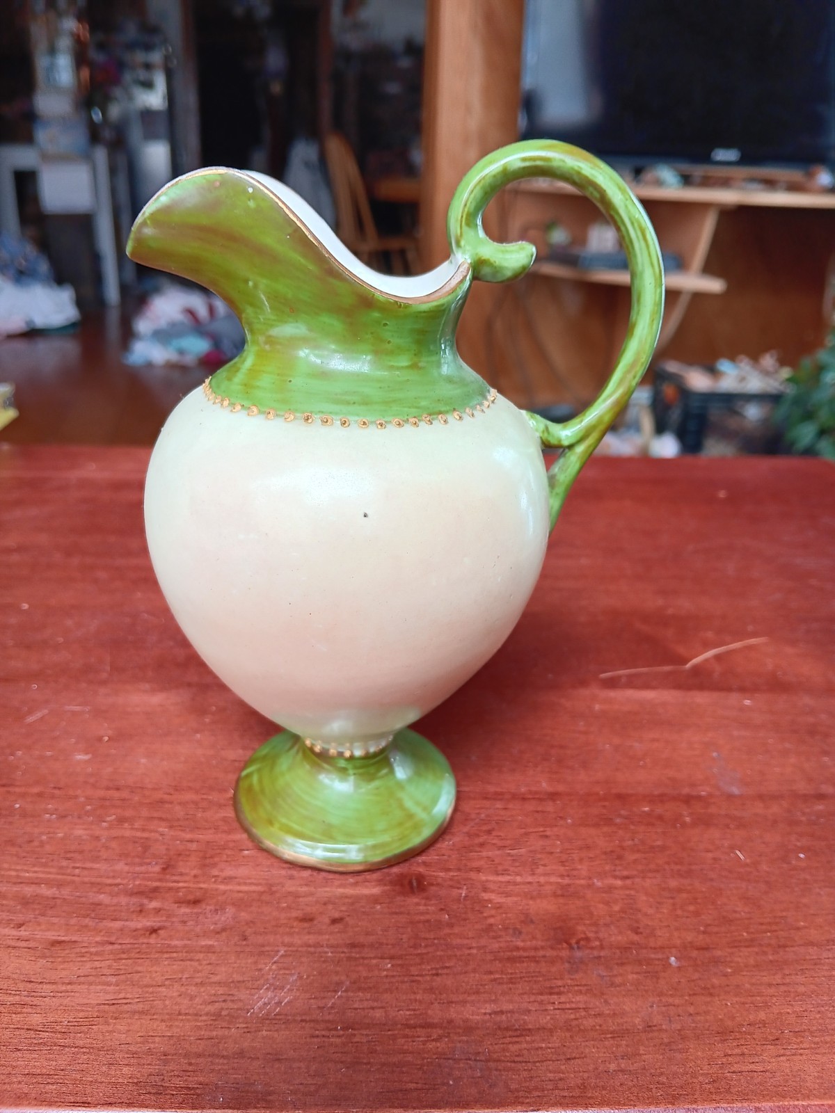 VTG JST&CO GREEN AND WHITE PITCHER W/ GILD #1979