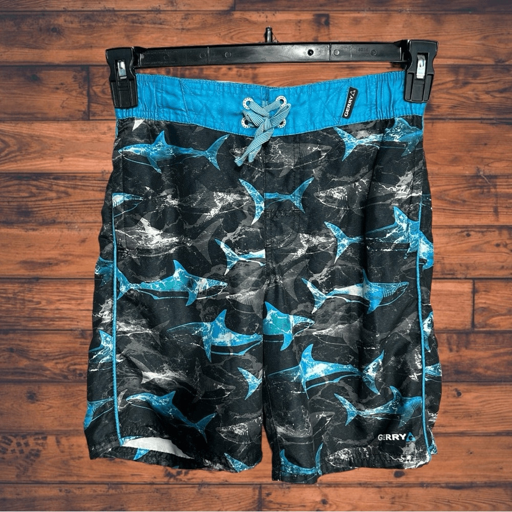 Gerry Shark Print Swim Trunk Shorts Boys Medium (10-12)